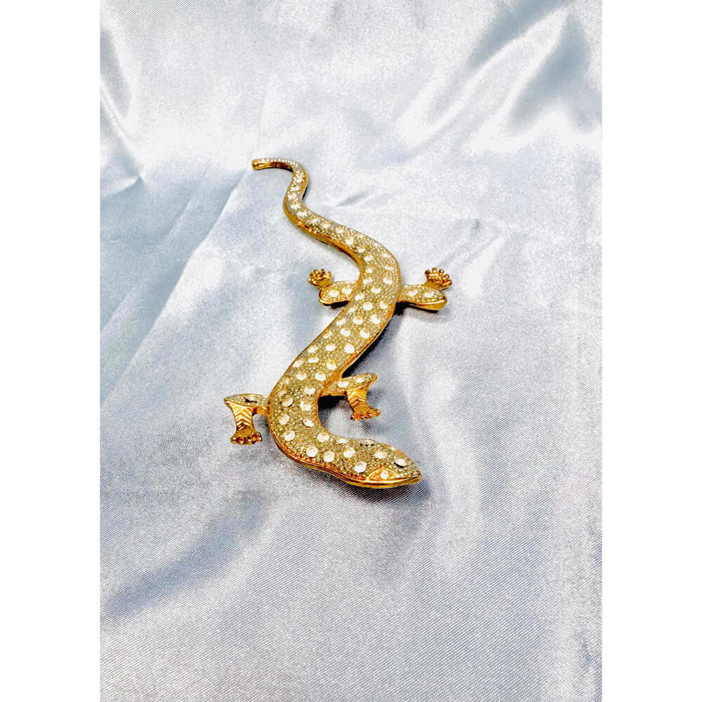 Gold Tone Crystal Salamander Brooch